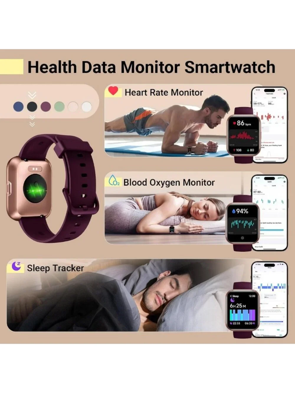 Stylish Fitness Smart Watch for Women - Heart Rate, Sleep Tracking, Alexa Alerts